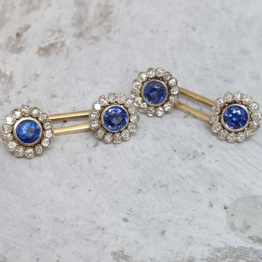 Edwardian Antique 2ct Sapphire and Diamond Cufflinks
