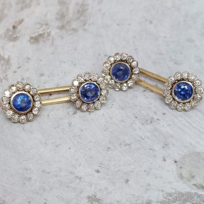 Edwardian Antique 2ct Sapphire and Diamond Cufflinks
