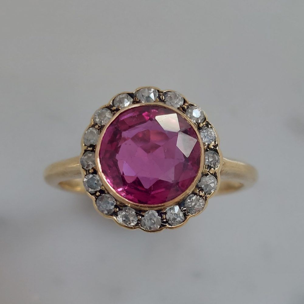 Edwardian Antique 2cts Ruby and Diamond Cluster Ring