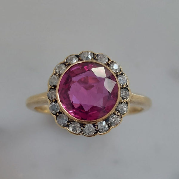 Edwardian Antique 2cts Ruby and Diamond Cluster Ring