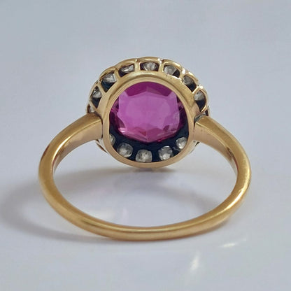 Edwardian Antique 2cts Ruby and Diamond Cluster Ring