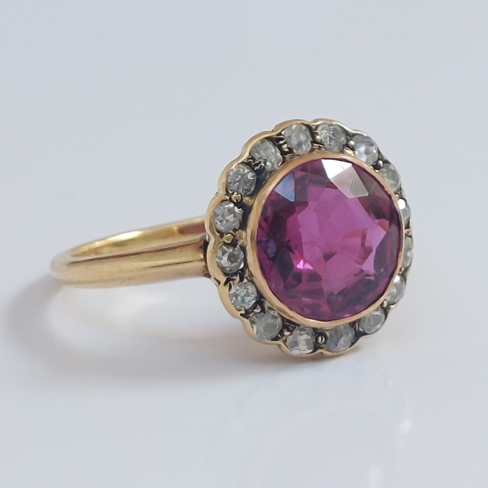 Edwardian Antique 2cts Ruby and Diamond Cluster Ring