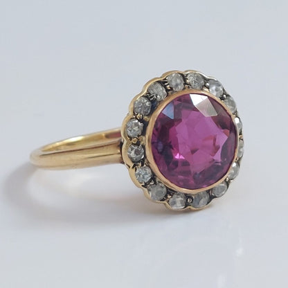 Edwardian Antique 2cts Ruby and Diamond Cluster Ring