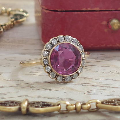 Edwardian Antique 2cts Ruby and Diamond Cluster Ring