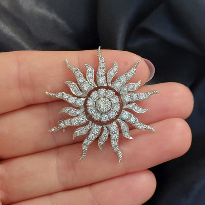 Edwardian Antique 3ct Diamond Sunburst Brooch