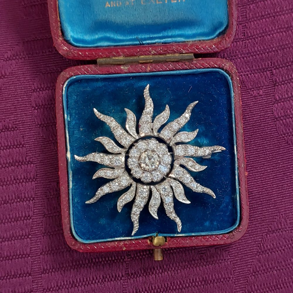 Edwardian Antique 3ct Diamond Sunburst Brooch
