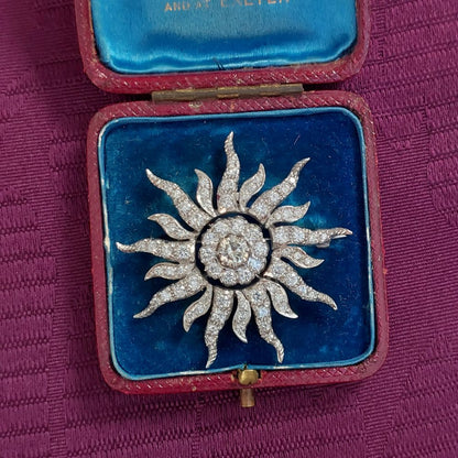 Edwardian Antique 3ct Diamond Sunburst Brooch