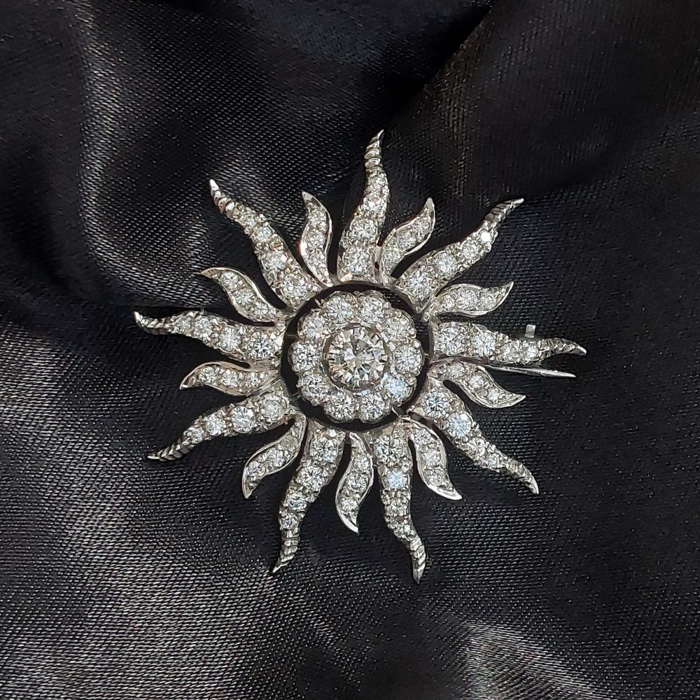 Edwardian Antique 3ct Diamond Sunburst Brooch