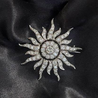 Edwardian Antique 3ct Diamond Sunburst Brooch