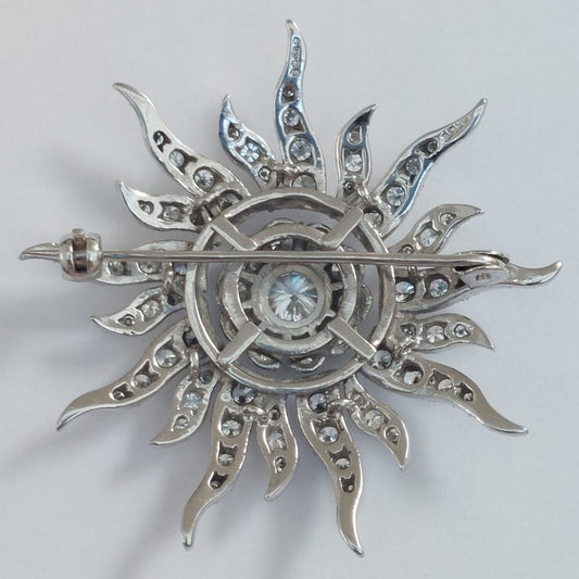Edwardian Antique 3ct Diamond Sunburst Brooch