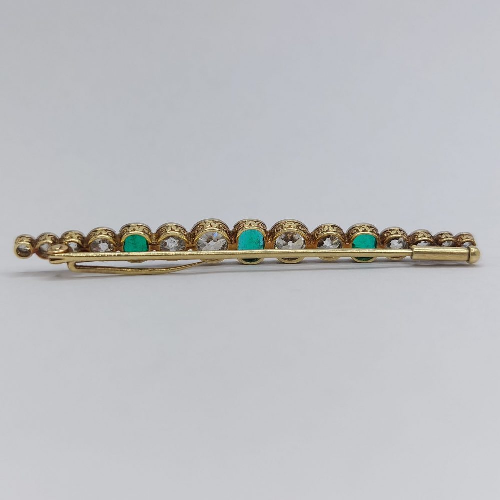 Edwardian Antique 3ct Old Cut Diamond and Emerald Brooch