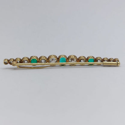 Edwardian Antique 3ct Old Cut Diamond and Emerald Brooch