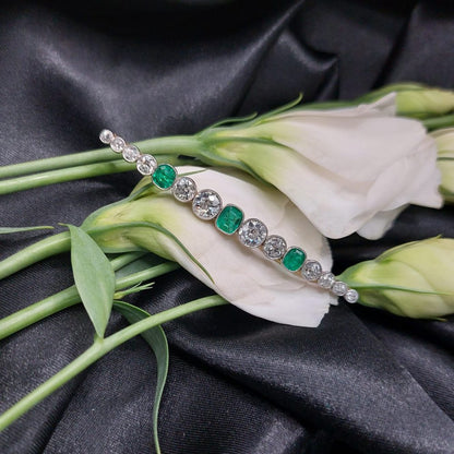 Edwardian Antique 3ct Old Cut Diamond and Emerald Brooch