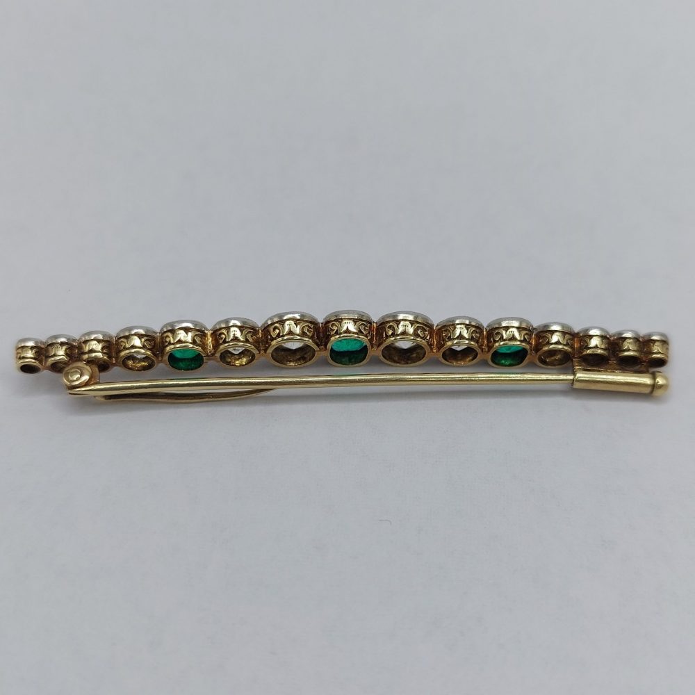 Edwardian Antique 3ct Old Cut Diamond and Emerald Brooch
