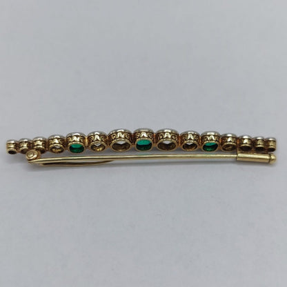 Edwardian Antique 3ct Old Cut Diamond and Emerald Brooch