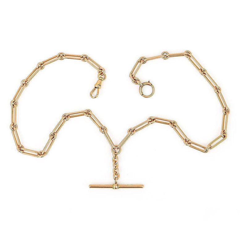 Edwardian Antique 9ct Rose Gold Trombone Link Albert Watch Chain Necklace