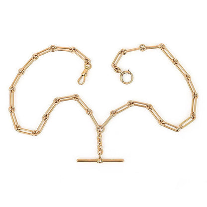 Edwardian Antique 9ct Rose Gold Trombone Link Albert Watch Chain Necklace