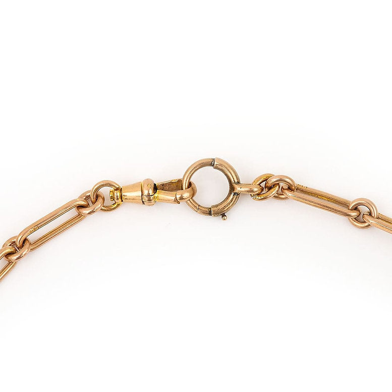 Edwardian Antique 9ct Rose Gold Trombone Link Albert Watch Chain Necklace