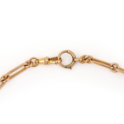 Edwardian Antique 9ct Rose Gold Trombone Link Albert Watch Chain Necklace