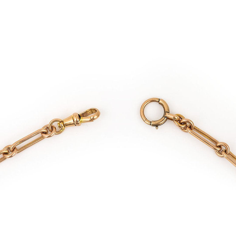 Edwardian Antique 9ct Rose Gold Trombone Link Albert Watch Chain Necklace