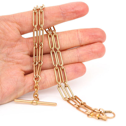 Edwardian Antique 9ct Rose Gold Trombone Link Albert Watch Chain Necklace