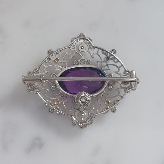 Edwardian Antique Amethyst Pearl and Diamond Brooch