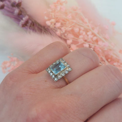 Edwardian Antique Aquamarine and Diamond Cluster Ring, 1.77ct