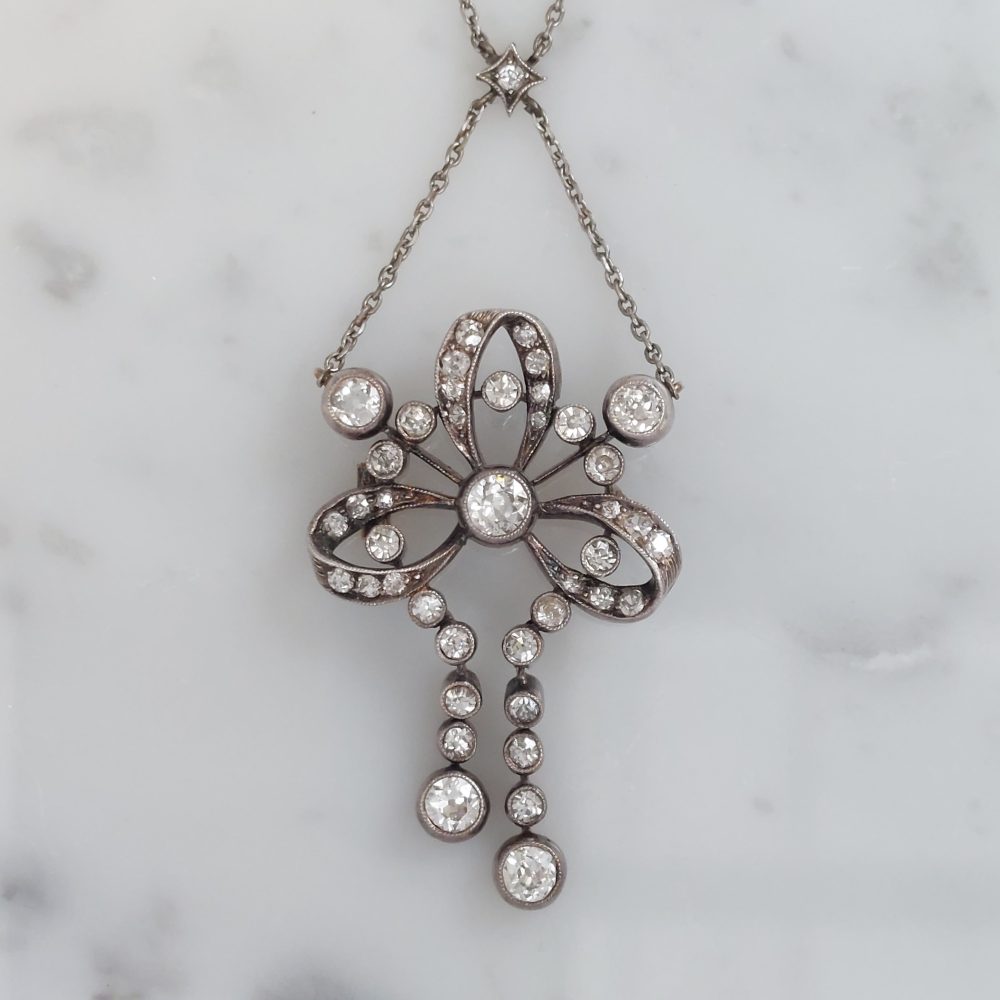 Edwardian Antique Diamond Brooch Pendant Necklace, 3cts