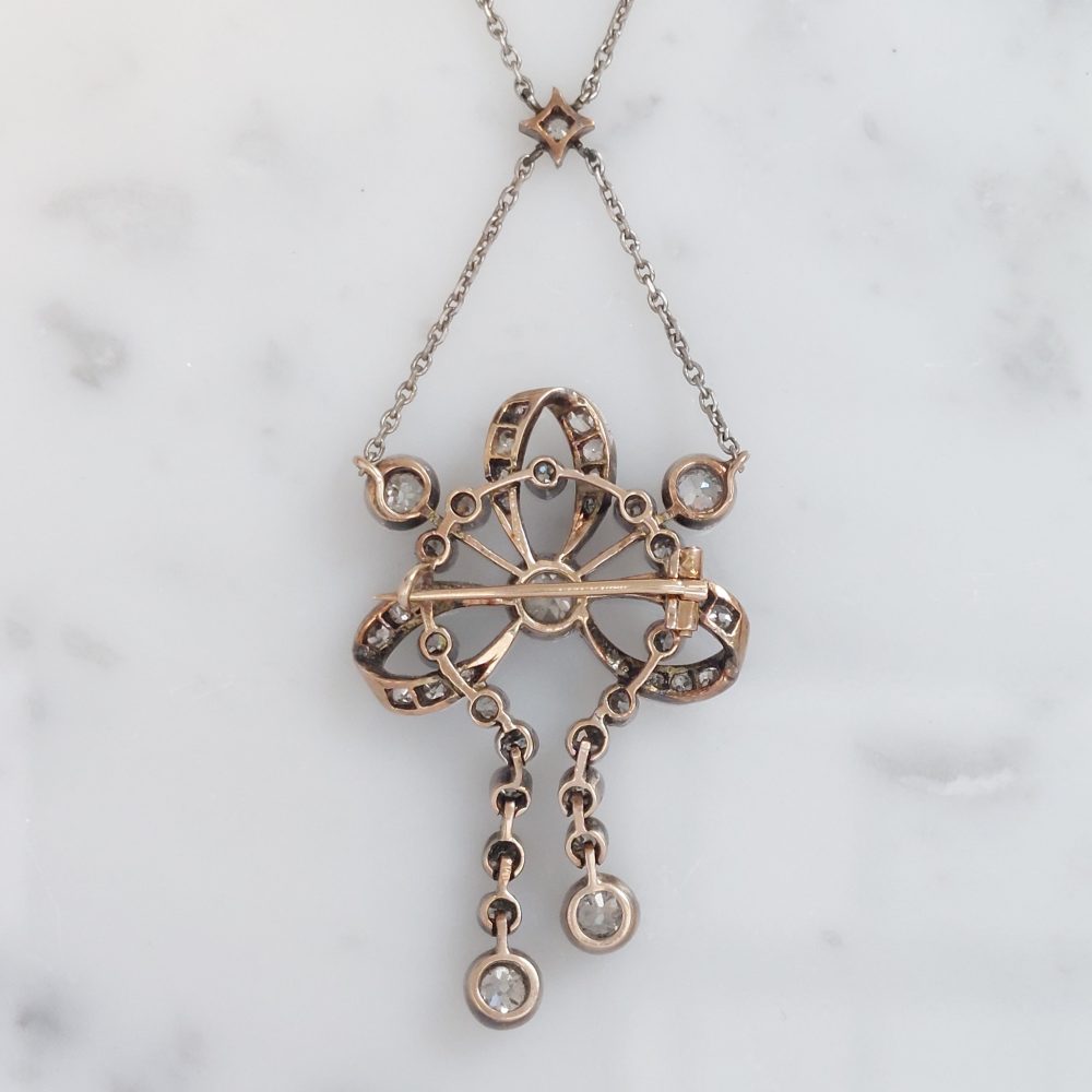 Edwardian Antique Diamond Brooch Pendant Necklace, 3cts