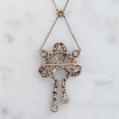 Edwardian Antique Diamond Brooch Pendant Necklace, 3cts