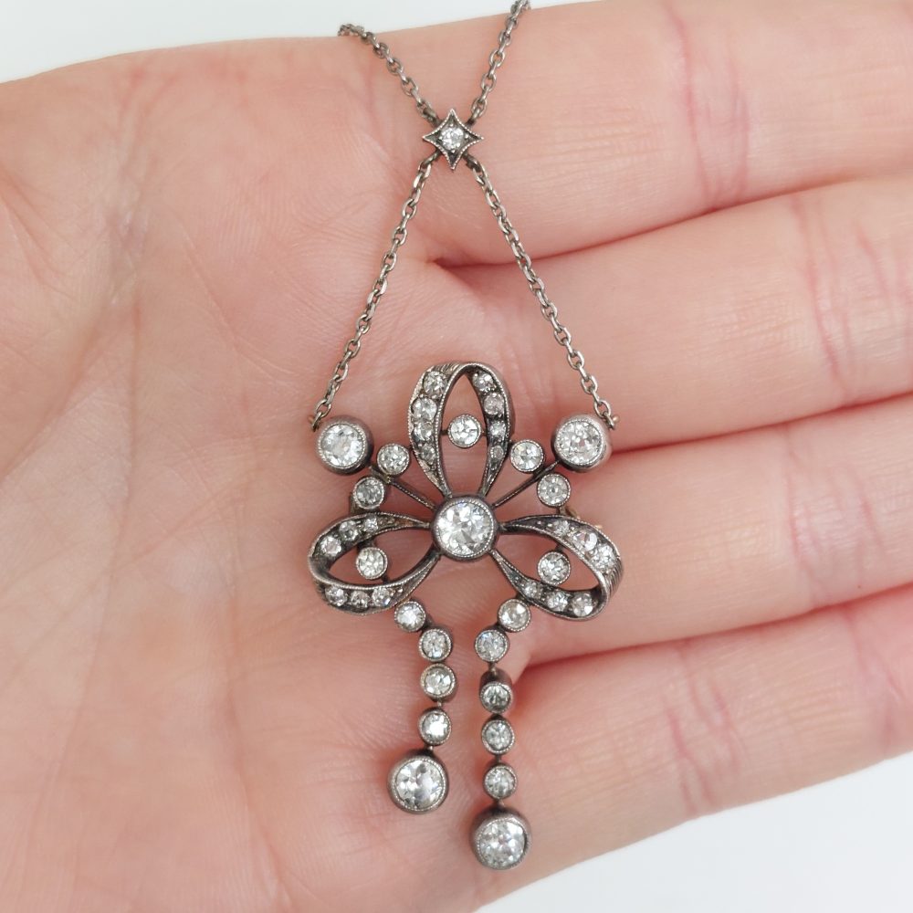 Edwardian Antique Diamond Brooch Pendant Necklace, 3cts