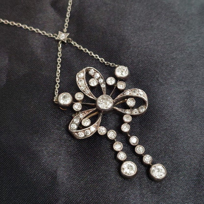 Edwardian Antique Diamond Brooch Pendant Necklace, 3cts