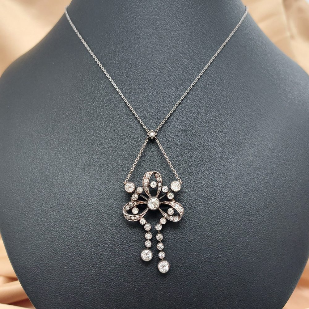 Edwardian Antique Diamond Brooch Pendant Necklace, 3cts