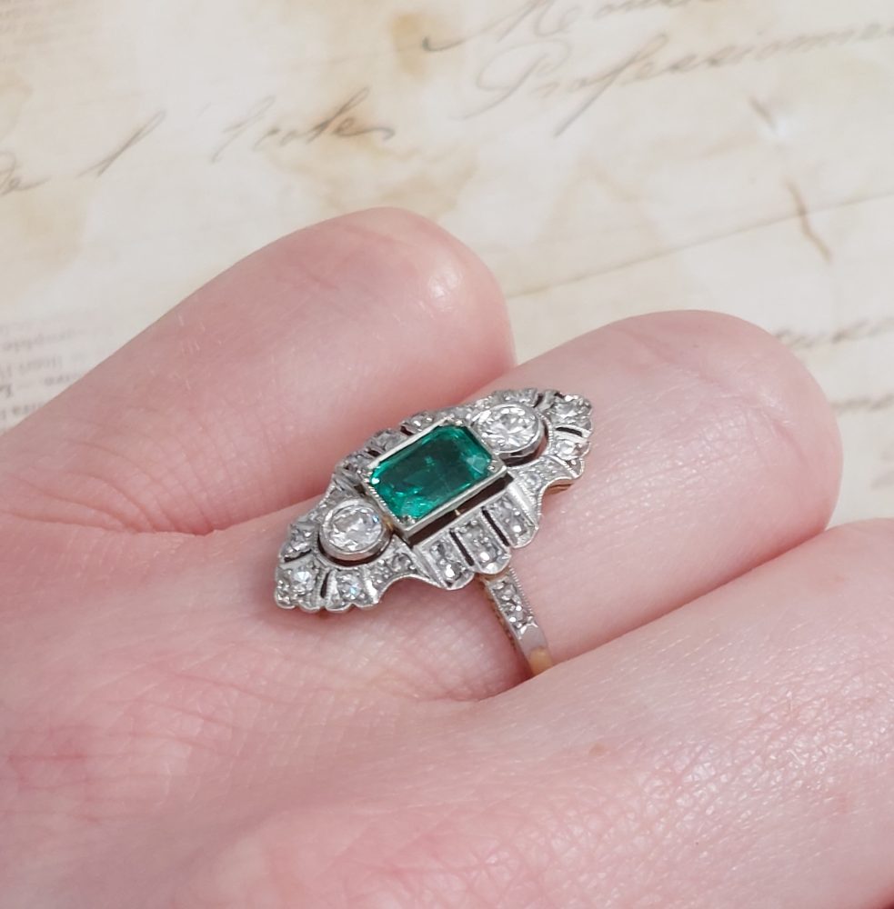 Edwardian Antique Emerald and Diamond Dress Ring