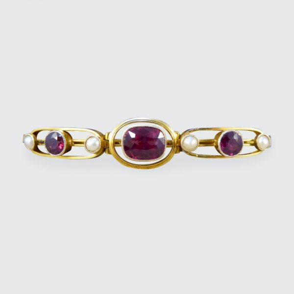 Edwardian Antique Garnet and Pearl Gold Bracelet