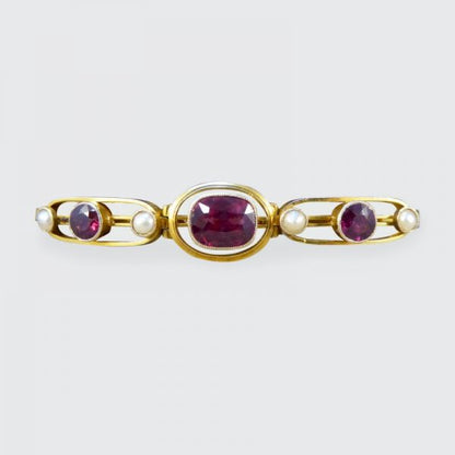 Edwardian Antique Garnet and Pearl Gold Bracelet