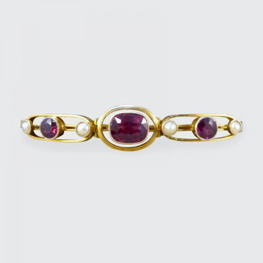 Edwardian Antique Garnet and Pearl Gold Bracelet