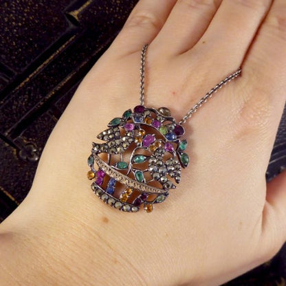 Edwardian Antique Marcasite and Gem Set Pendant Necklace