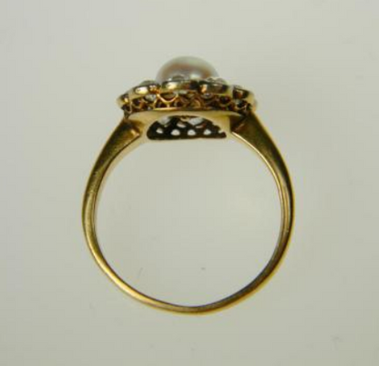 Edwardian Antique Natural Pearl and Diamond Cluster Ring