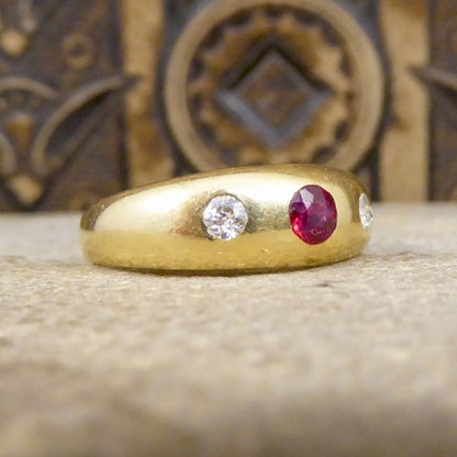 Edwardian Antique Ruby and Diamond Gypsy Set Band Ring