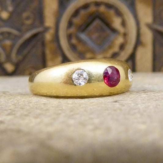 Edwardian Antique Ruby and Diamond Gypsy Set Band Ring
