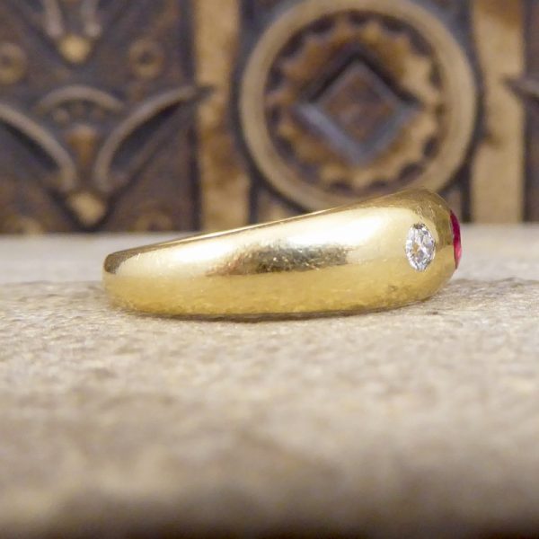 Edwardian Antique Ruby and Diamond Gypsy Set Band Ring