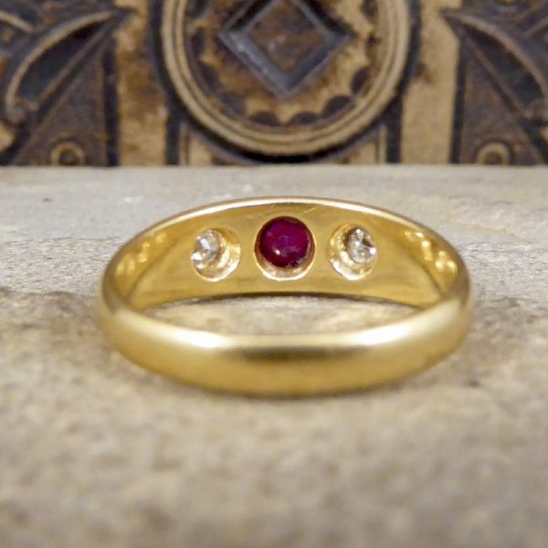 Edwardian Antique Ruby and Diamond Gypsy Set Band Ring