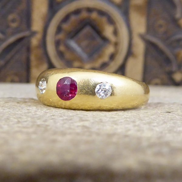 Edwardian Antique Ruby and Diamond Gypsy Set Band Ring