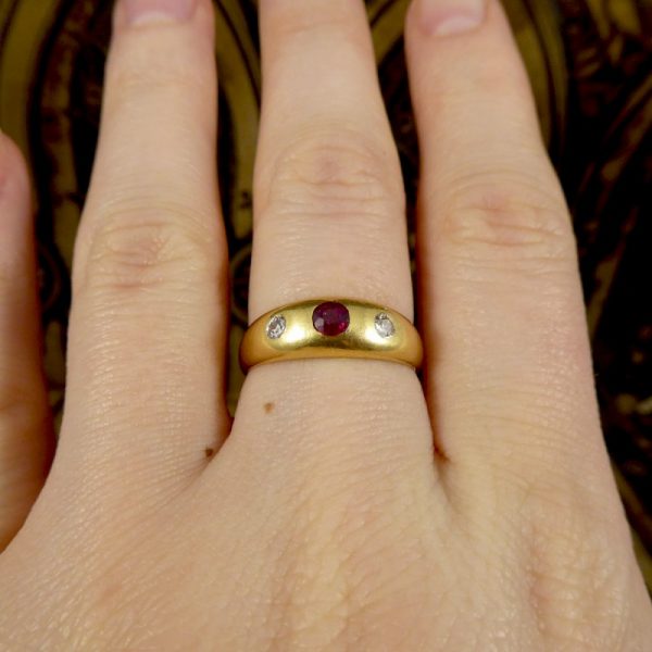 Edwardian Antique Ruby and Diamond Gypsy Set Band Ring