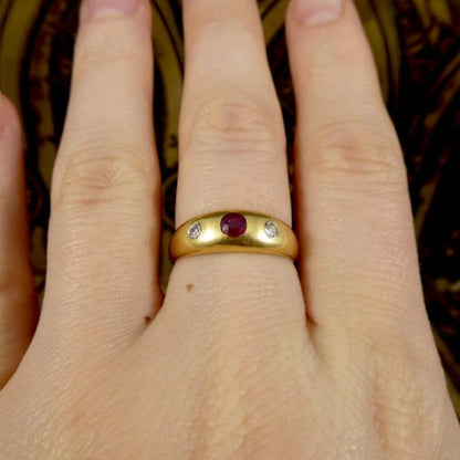 Edwardian Antique Ruby and Diamond Gypsy Set Band Ring