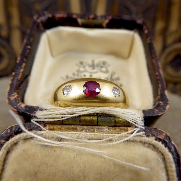 Edwardian Antique Ruby and Diamond Gypsy Set Band Ring