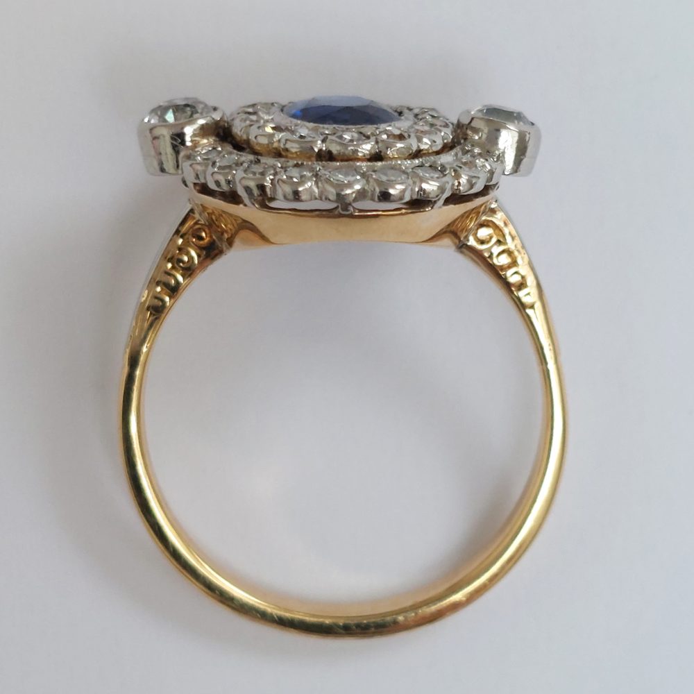 Antique French Sapphire and Diamond Double Cluster Ring