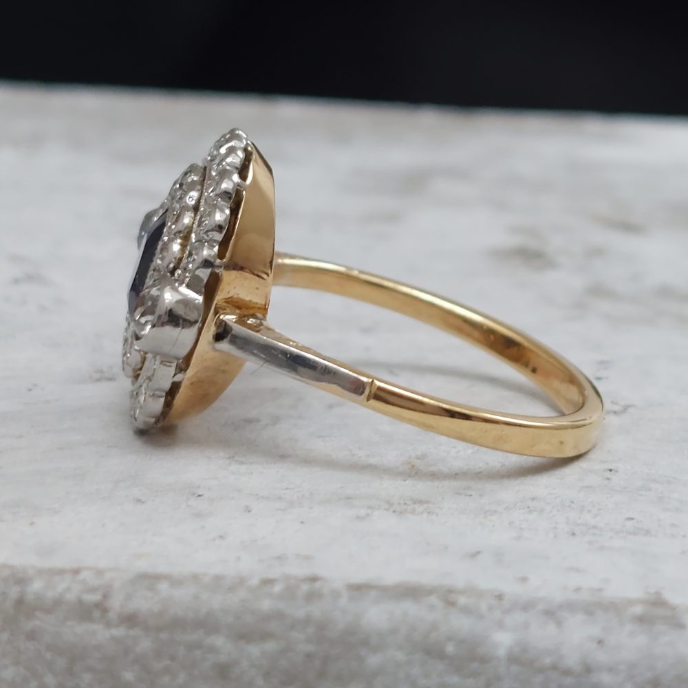 Antique French Sapphire and Diamond Double Cluster Ring