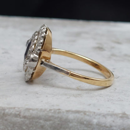 Antique French Sapphire and Diamond Double Cluster Ring